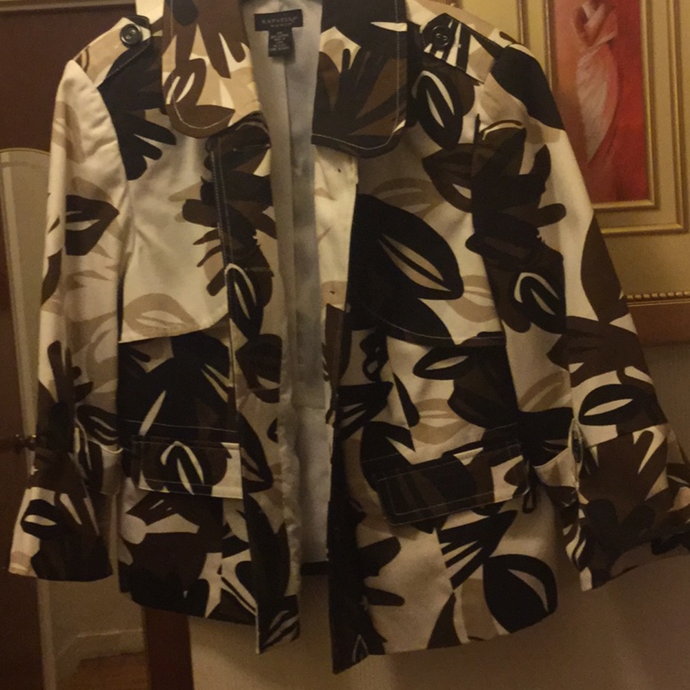 RAFAELLA WOMEN BROWN & WHITE FLORAL TRENCH JACKET 2X